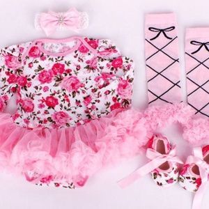 Boutique Pink White Rose 4pc set TuTu (Z)